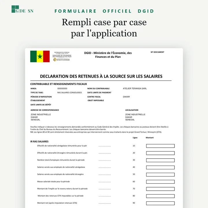 Le bordereau DGID des retenues sur salaires, rempli par GDE SN